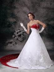 New Arrival Strapless Embroidery Wedding Dress With Wine Red