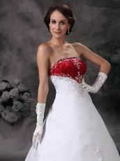 New Arrival Strapless Embroidery Wedding Dress With Wine Red