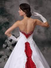 New Arrival Strapless Embroidery Wedding Dress With Wine Red