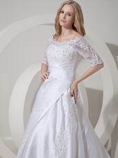 Modest Scoop Neck 1/2 Long Sleeves Lace Applique Wedding Dress