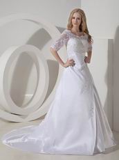 Modest Scoop Neck 1/2 Long Sleeves Lace Applique Wedding Dress