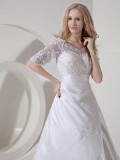 Modest Scoop Neck 1/2 Long Sleeves Lace Applique Wedding Dress