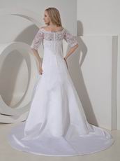 Modest Scoop Neck 1/2 Long Sleeves Lace Applique Wedding Dress