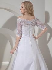 Modest Scoop Neck 1/2 Long Sleeves Lace Applique Wedding Dress