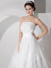 Cheap Strapless Appliques Decorate Wedding Bridal Gown With Belt