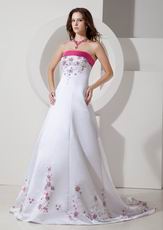 Fuchsia Embroidery Discount Ivory Wedding Dress With Color