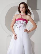 Fuchsia Embroidery Discount Ivory Wedding Dress With Color