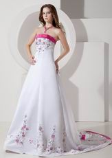 Fuchsia Embroidery Discount Ivory Wedding Dress With Color