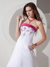 Fuchsia Embroidery Discount Ivory Wedding Dress With Color