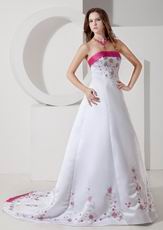 Fuchsia Embroidery Discount Ivory Wedding Dress With Color