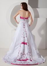 Fuchsia Embroidery Discount Ivory Wedding Dress With Color