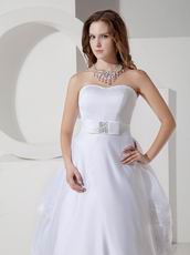 Inexpensive Strapless Appliqued Layers White Bridal Dress For Garden