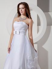 Inexpensive Strapless Appliqued Layers White Bridal Dress For Garden