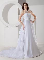 Inexpensive Strapless Appliqued Layers White Bridal Dress For Garden