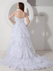 Inexpensive Strapless Appliqued Layers White Bridal Dress For Garden