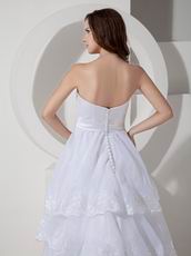 Inexpensive Strapless Appliqued Layers White Bridal Dress For Garden