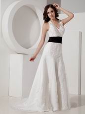 Halter V Neck Cross Back Wedding Dress Lace Emberllishments