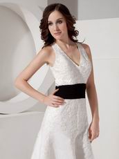 Halter V Neck Cross Back Wedding Dress Lace Emberllishments