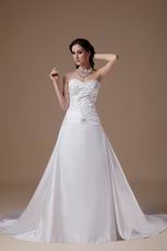 Affordable Chapel Train Ivory Wedding Dress With Embroidery
