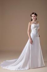 Affordable Chapel Train Ivory Wedding Dress With Embroidery