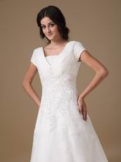 Modest V-neck White Organza Church Wedding Dress Discount