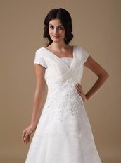 Modest V-neck White Organza Church Wedding Dress Discount