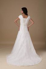 Modest V-neck White Organza Church Wedding Dress Discount