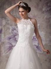 Chic Halter Chapel Train Ivory Tulle 2014 Bride Dress Up