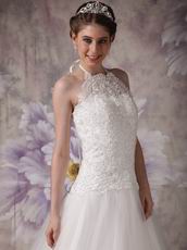 Chic Halter Chapel Train Ivory Tulle 2014 Bride Dress Up