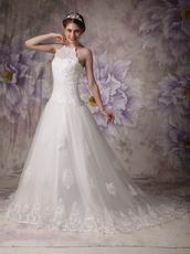 Chic Halter Chapel Train Ivory Tulle 2014 Bride Dress Up