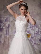 Chic Halter Chapel Train Ivory Tulle 2014 Bride Dress Up