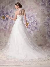 Chic Halter Chapel Train Ivory Tulle 2014 Bride Dress Up