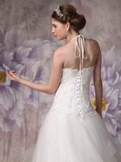 Chic Halter Chapel Train Ivory Tulle 2014 Bride Dress Up