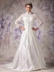 Modest High-neck Long Sleeves Wedding Dress With Appliques