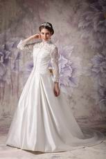 Modest High-neck Long Sleeves Wedding Dress With Appliques
