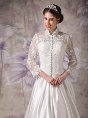 Modest High-neck Long Sleeves Wedding Dress With Appliques