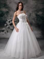 Strapless Floor-length Puffy Tulle Dress To Wedding Bride Wear