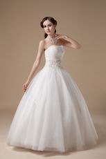Cheap Strapless Puffy Ivory Wedding Ball Gown For Bride
