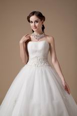 Cheap Strapless Puffy Ivory Wedding Ball Gown For Bride