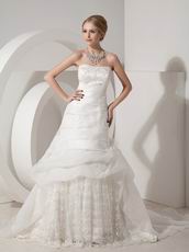 Strapless Lace Skirt Western Wedding Dress With Chapel Train