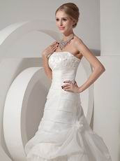 Strapless Lace Skirt Western Wedding Dress With Chapel Train