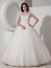 Ivory High-neck Floor-length Puffy Wedding Dress With Applique