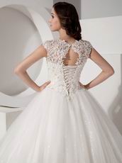 Ivory High-neck Floor-length Puffy Wedding Dress With Applique