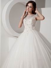 Ivory High-neck Floor-length Puffy Wedding Dress With Applique