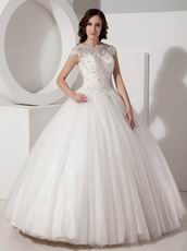 Ivory High-neck Floor-length Puffy Wedding Dress With Applique