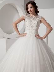 Ivory High-neck Floor-length Puffy Wedding Dress With Applique