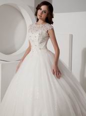 Ivory High-neck Floor-length Puffy Wedding Dress With Applique