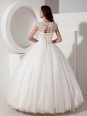 Ivory High-neck Floor-length Puffy Wedding Dress With Applique