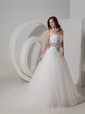 Crystals Lace Up Sweetheart Puffy Bridal Dress With Chapel Train