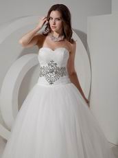 Crystals Lace Up Sweetheart Puffy Bridal Dress With Chapel Train